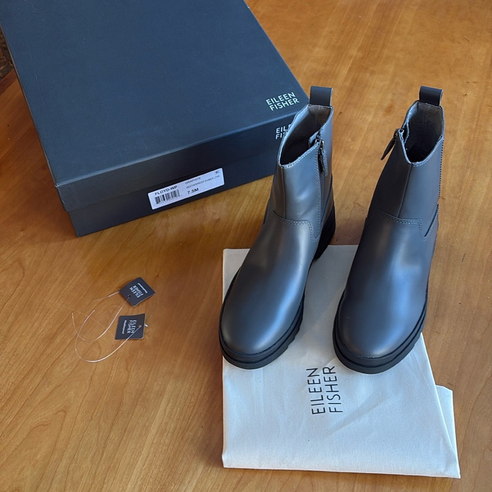 Eileen Fisher Floyd Waterproof Graphite Boots, size 7.5
